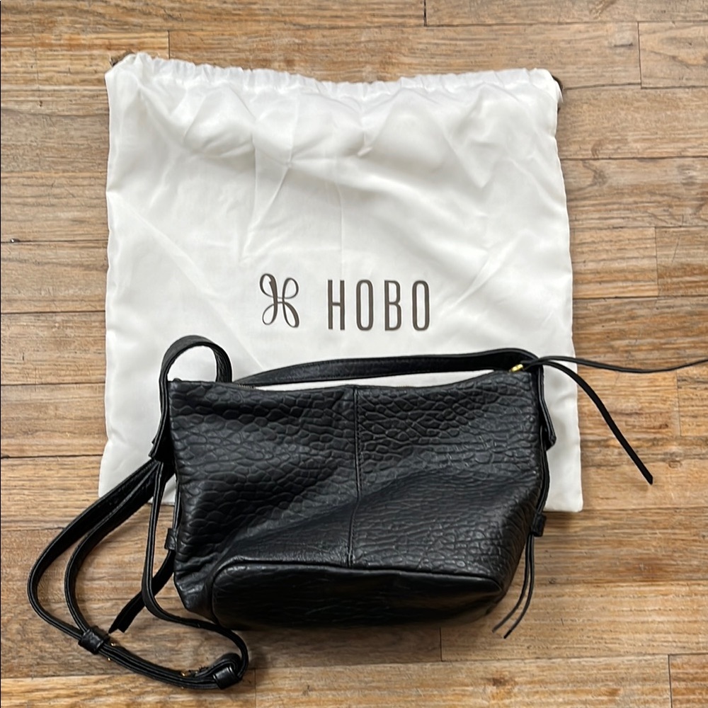 HOBO Black Leather Crossbody Bag with Gold Hardware